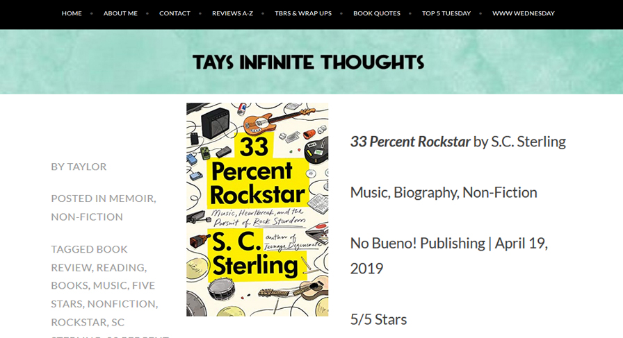 Tays Infinite Thoughts Review of 33 Percent Rockstar